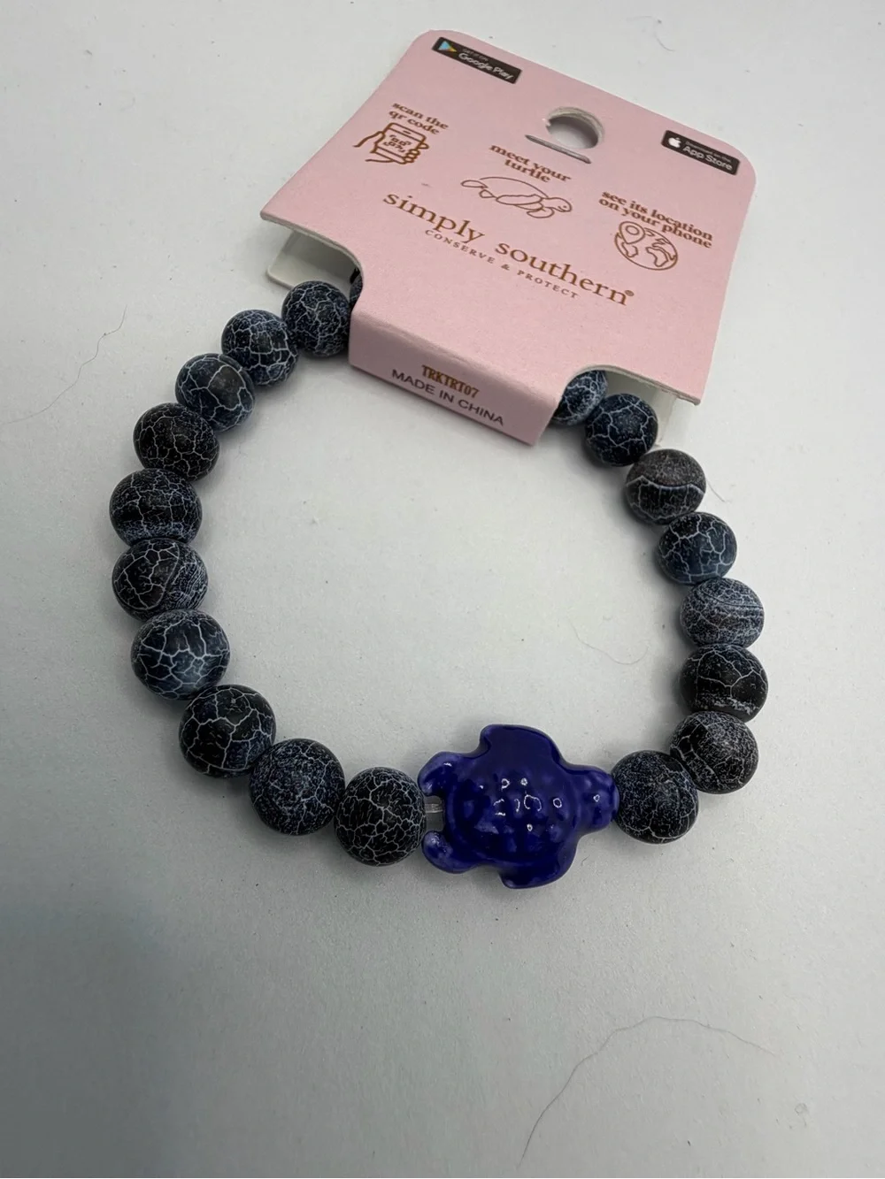 Simply Southern Crackle Bead Bracelet with Purple Turtle Charm